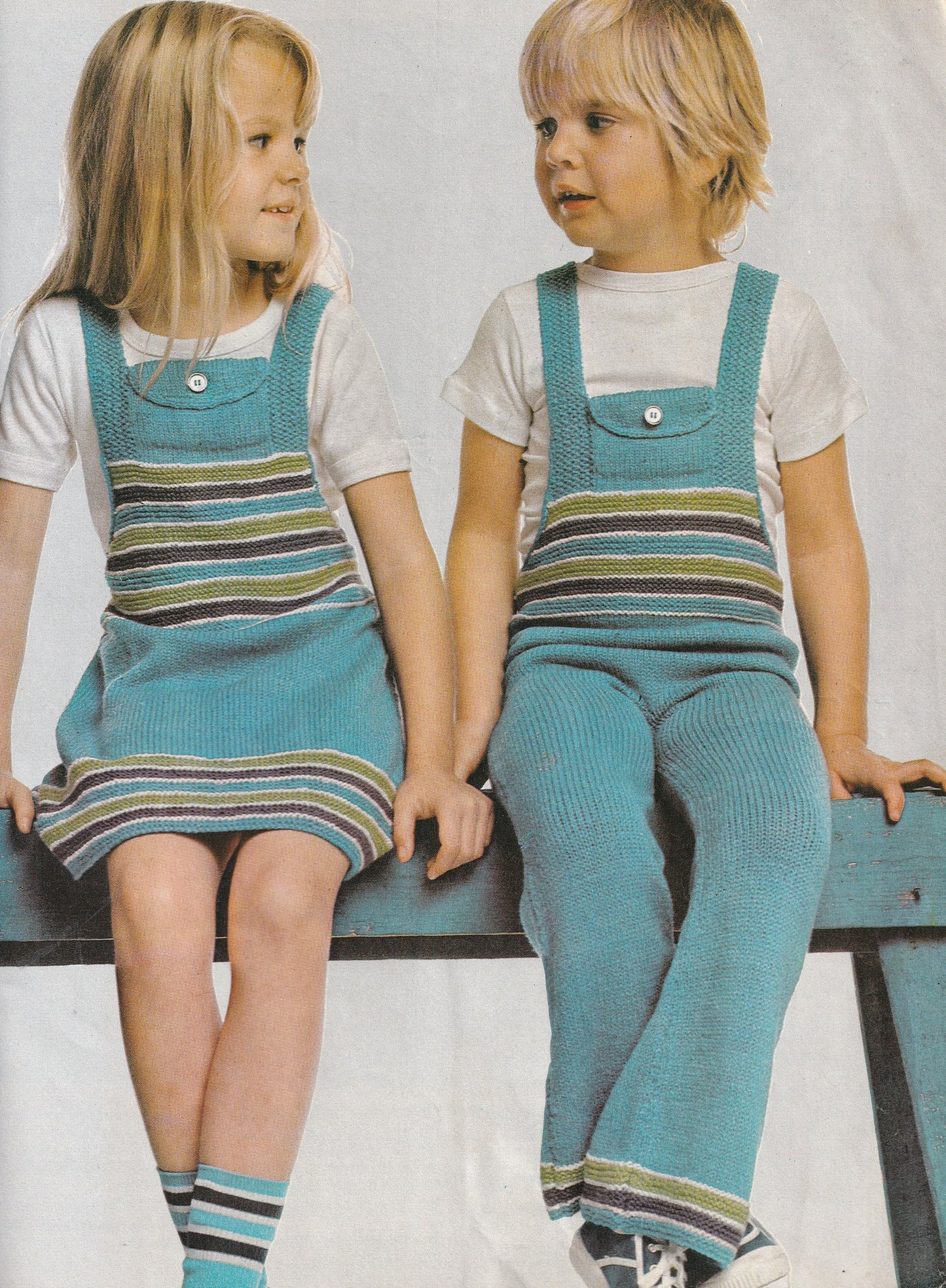Dungarees and Pinafore Dress with Pocket for Children Vintage Knitting Pattern