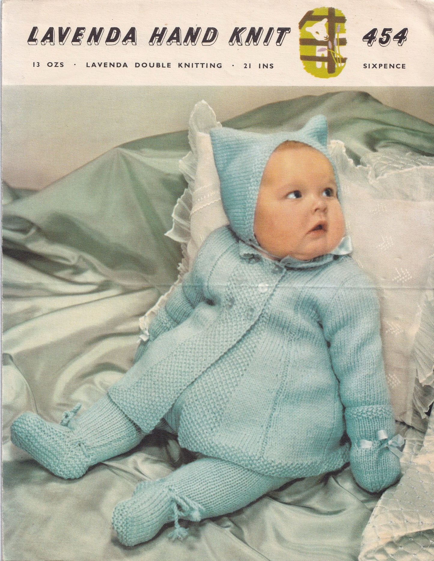 Baby Pram Set with Cat Ears Bonnet Vintage Knitting Pattern