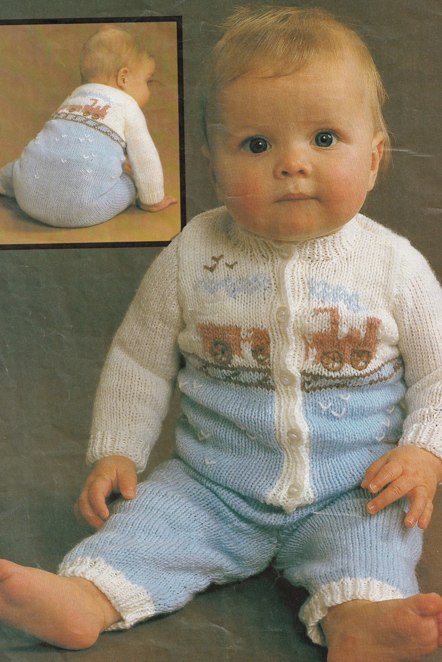 PDF Knitting Pattern for Baby Boys Train Romper Play Suit