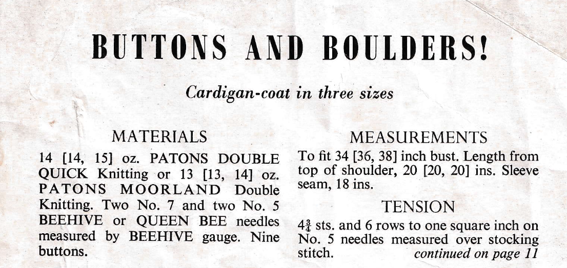 Ladies Vintage Cardigan Knitting Pattern "Buttons and Boulders"