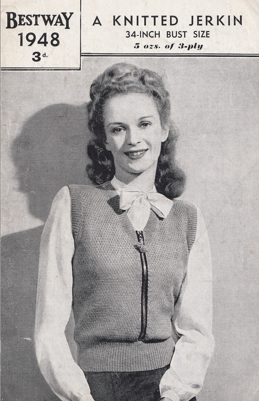 1940s knitting pattern for women's 3 ply jerkin cardigan