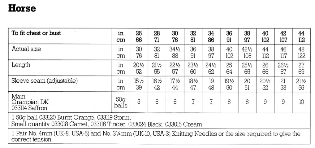 Horse Picture Intarsia Sweater Vintage Knitting Pattern for Adults and Children