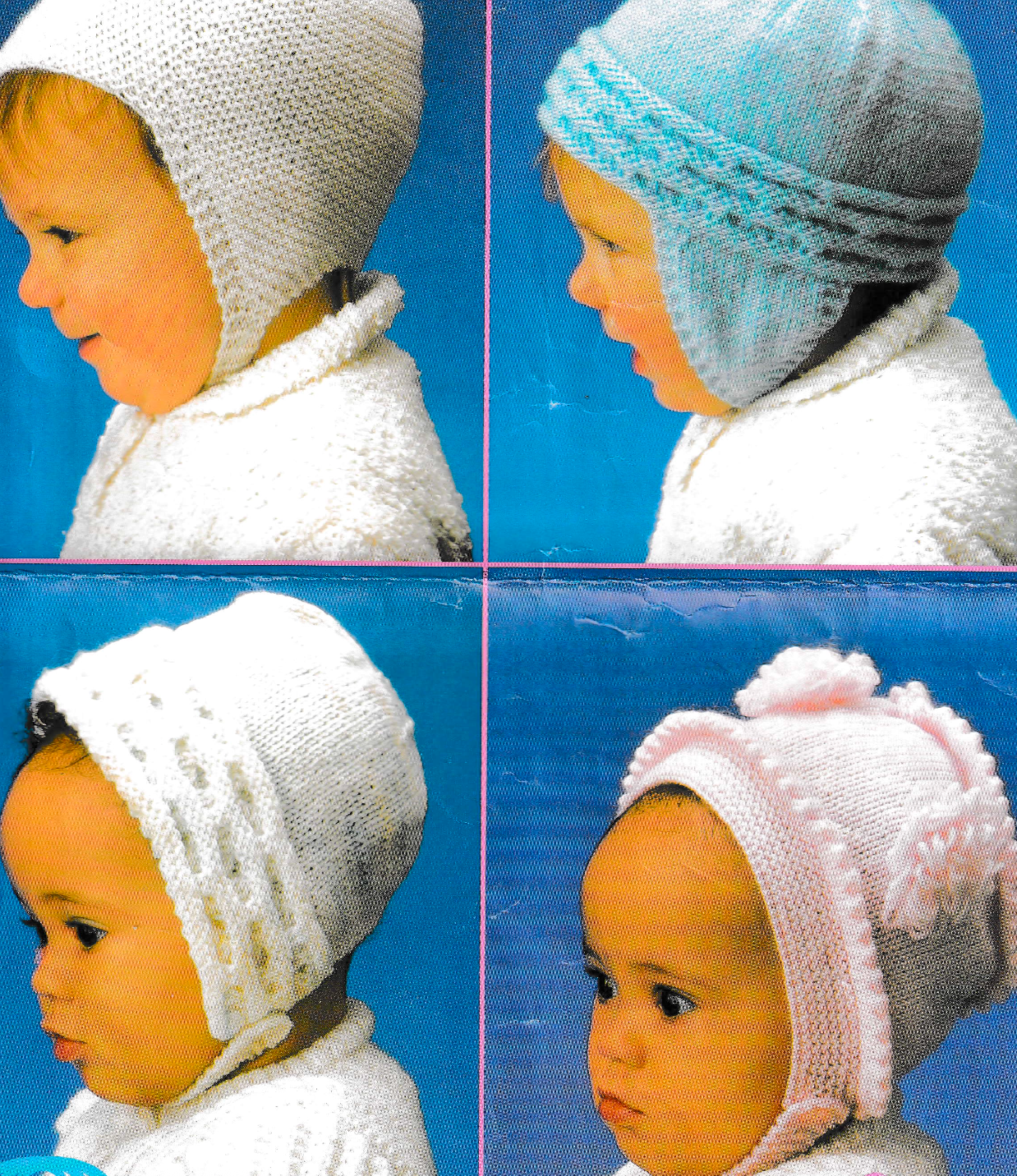 Baby Bonnets Vintage Knitting Pattern size 0-9m