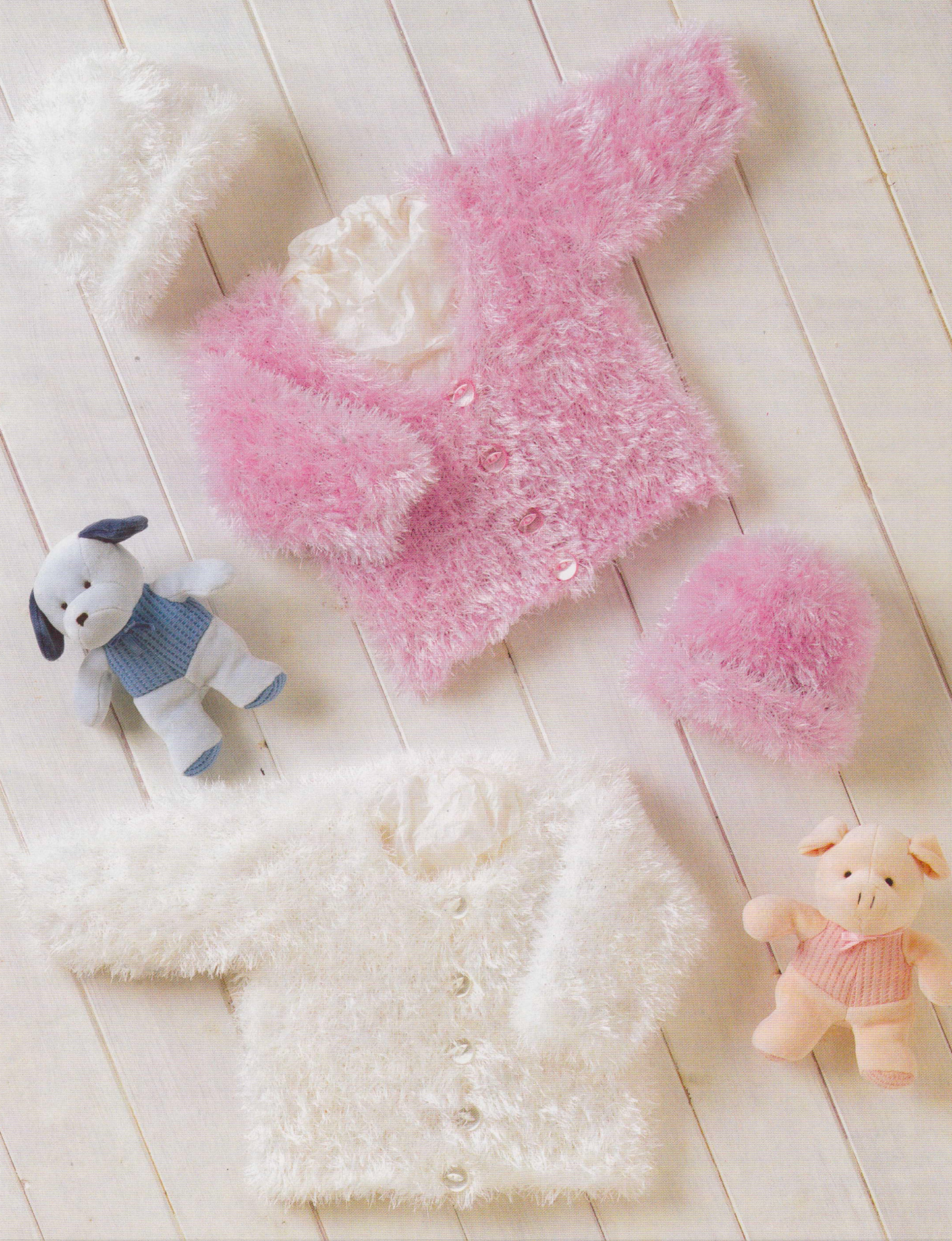 Baby Cardigans in eyelash yarn inc premature size with hat