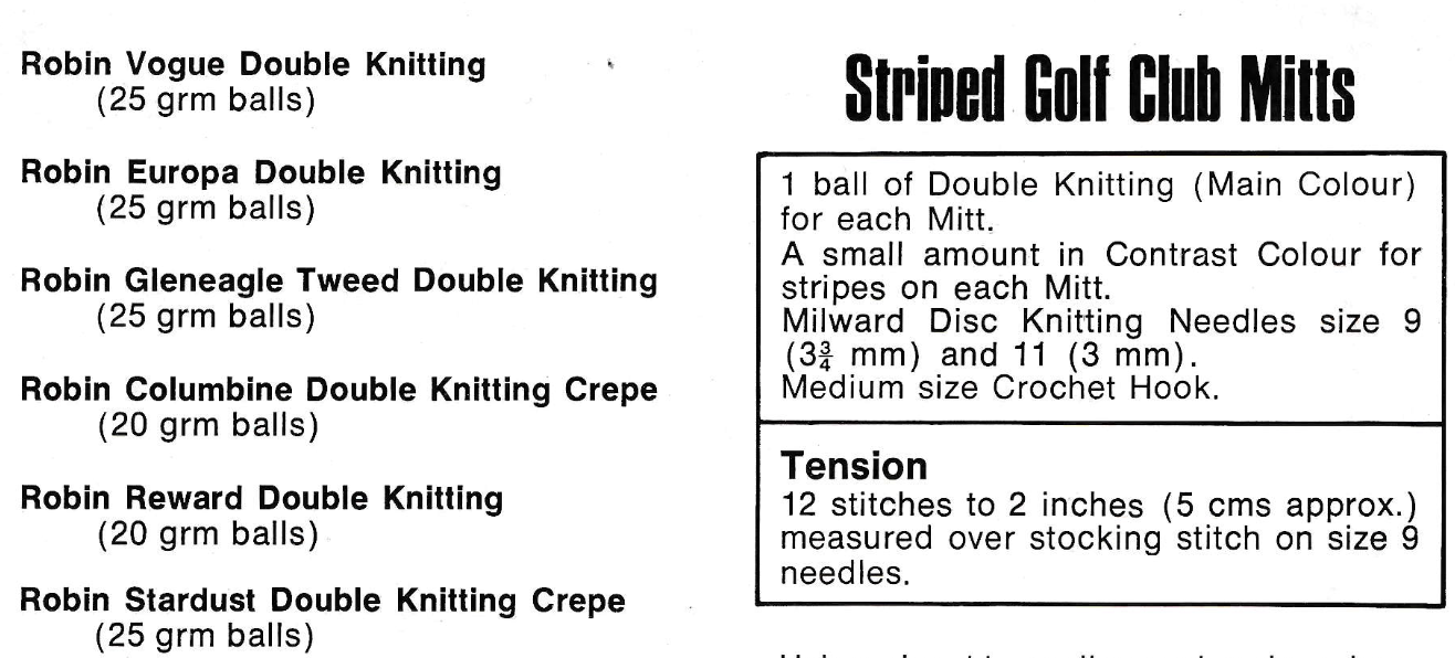 Golf Club Covers Vintage Knitting Pattern