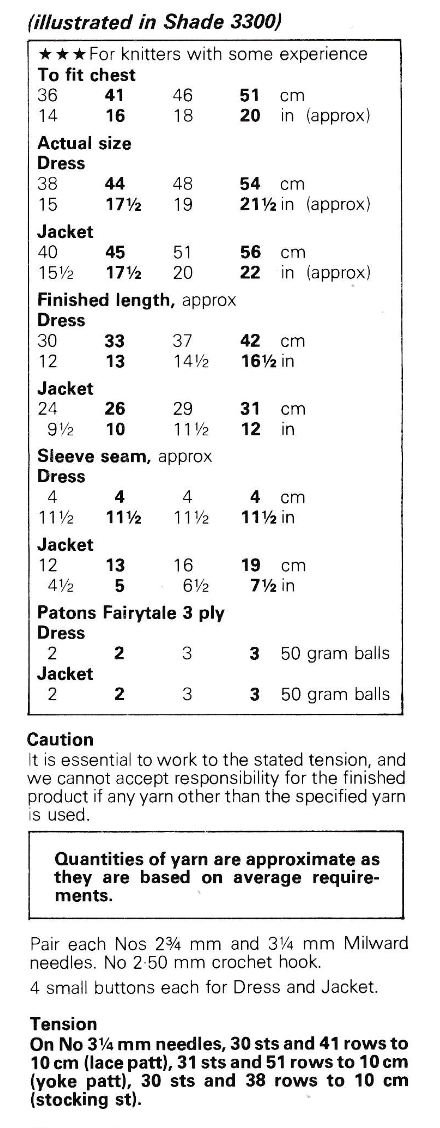 Vintage 3 ply Matinee Coat and Dress Set Knitting Pattern