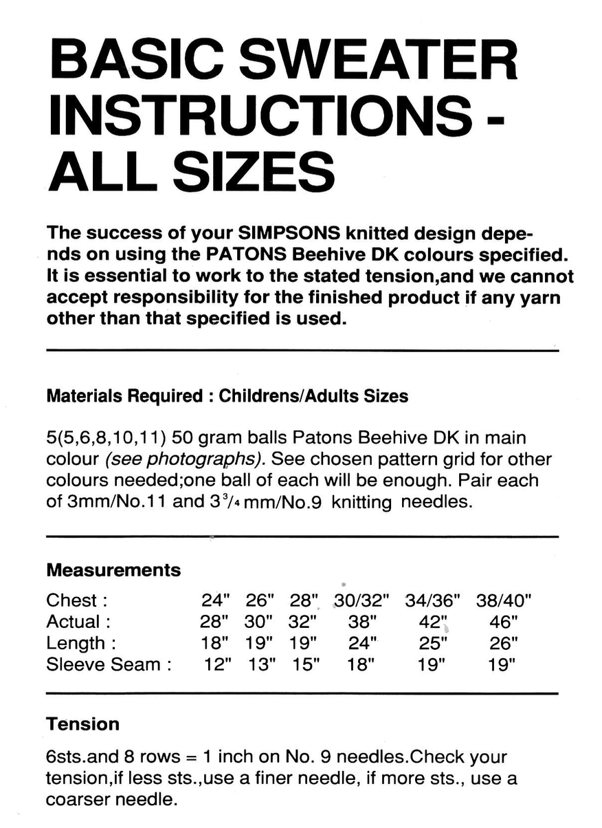 The Simpsons Picture Sweaters Knitting Pattern