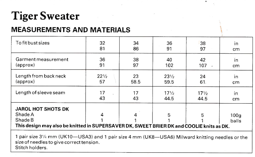 Hot Shots Tiger Intarsia Sweater Vintage Knitting Pattern for Adults