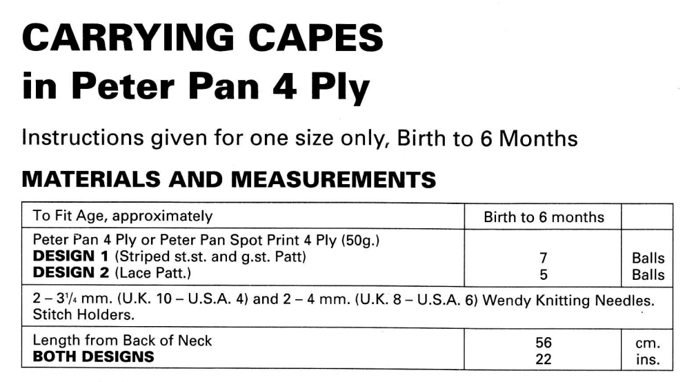 Vintage Knitting Pattern for Baby Capes in 4 ply