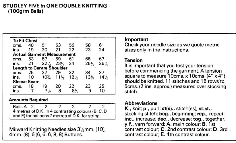 Balloon Sweater for Children Vintage Knitting Pattern