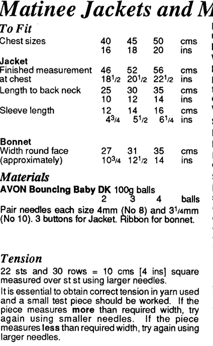 Baby Matinee Coat and Bonnet Set Knitting Pattern