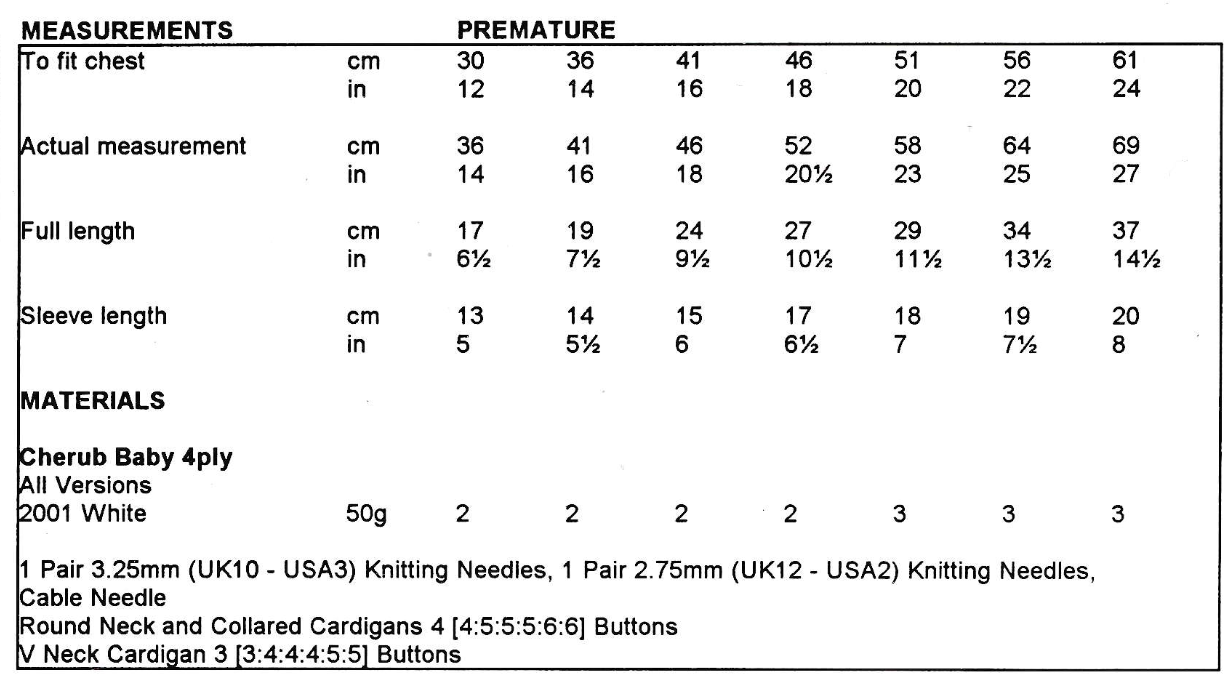4 Ply Baby Cardigans including Premature Baby Size Knitting Pattern PDF
