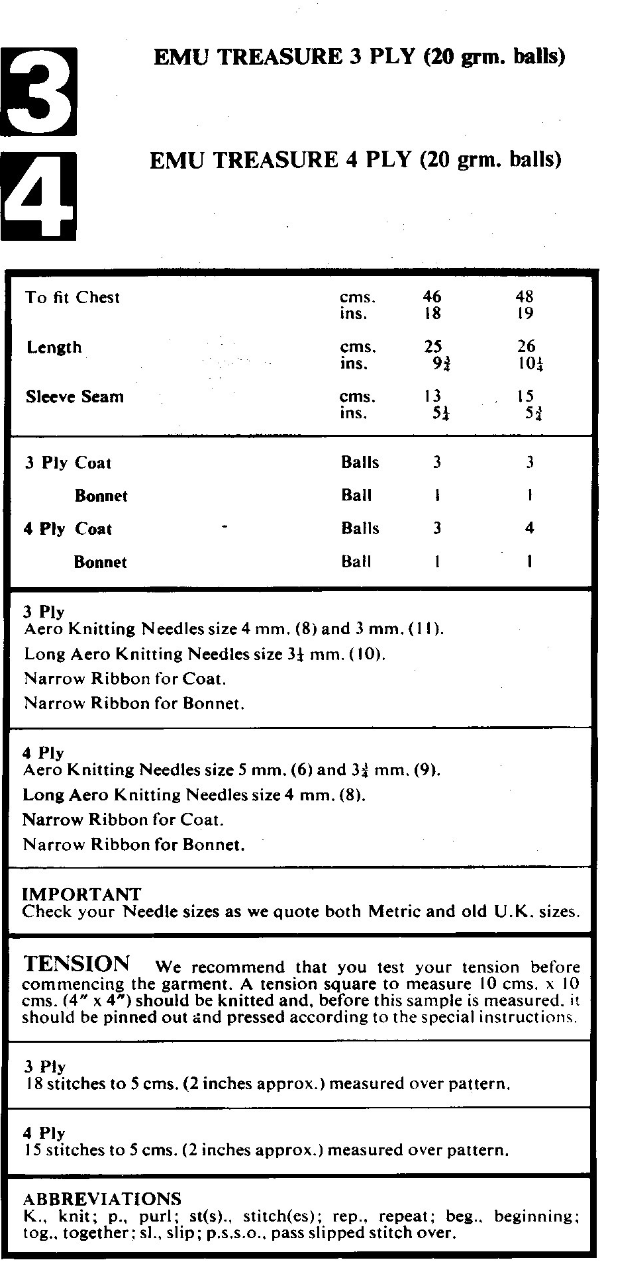 3 and 4 Ply Baby Matinee Jacket Vintage Knitting Pattern