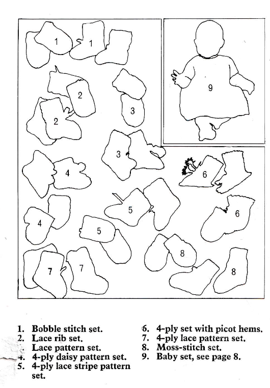 Baby Boutique Knitting Pattern - booties, dress and mittens set