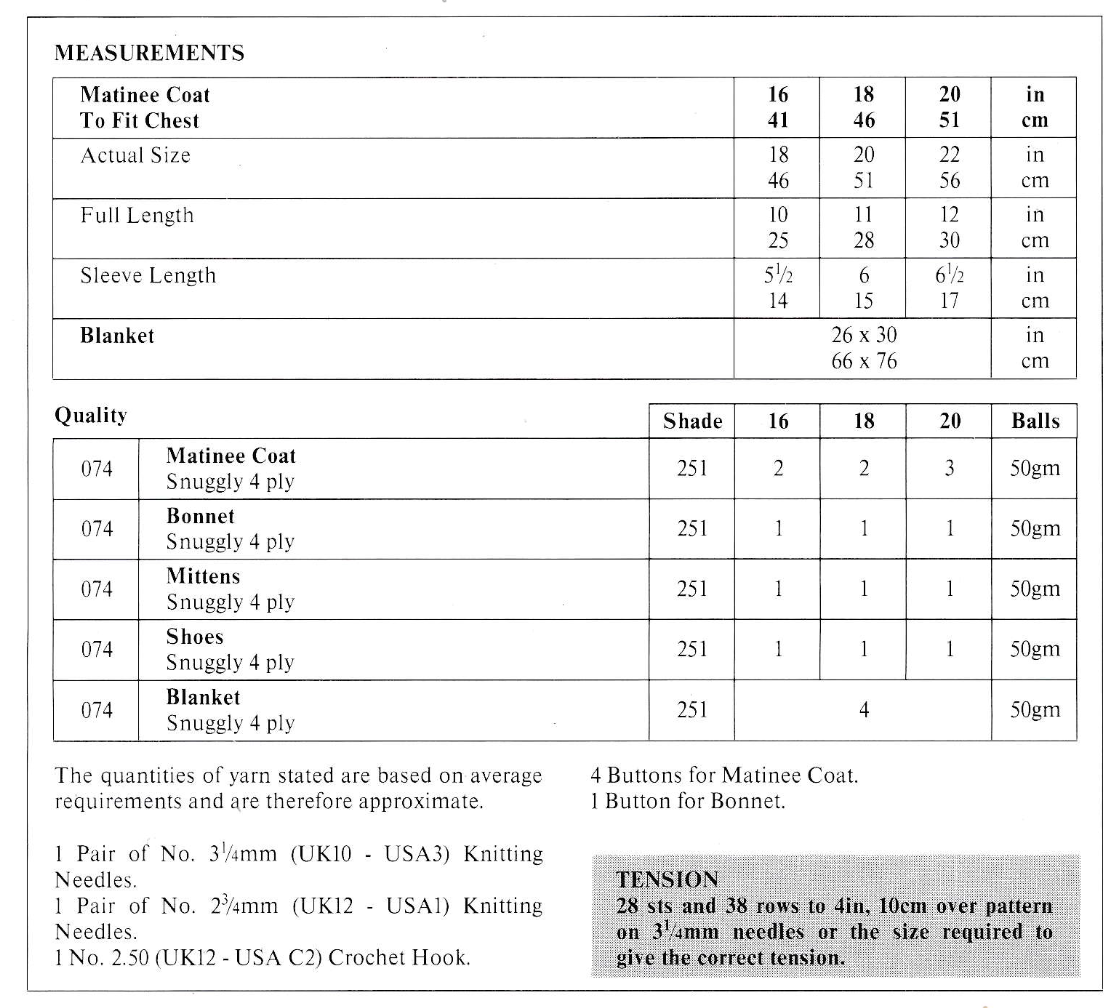 Baby Matinee Coat, Bonnet, Mittens, Shoes and Blanket Knitting Pattern PDF – 4 Ply