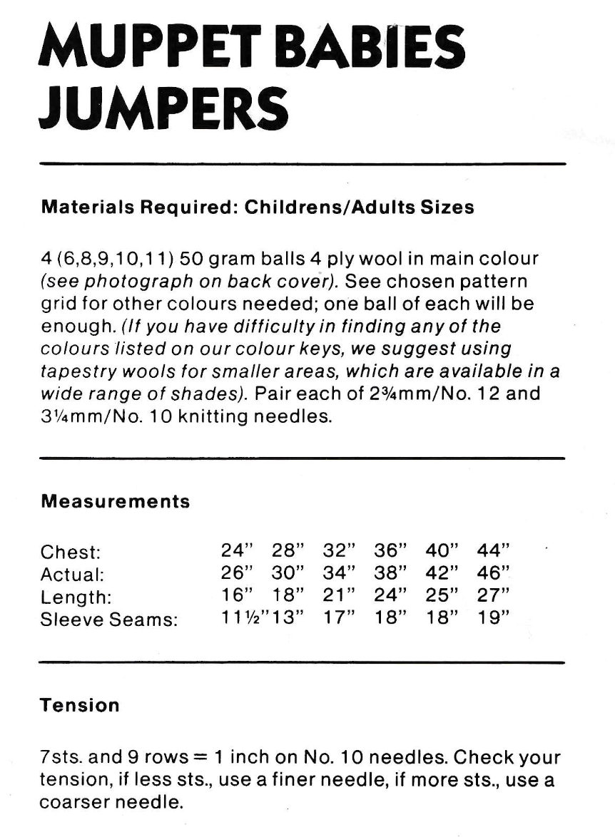 Muppet Babies - The Muppets Intarsia Sweaters Knitting Pattern