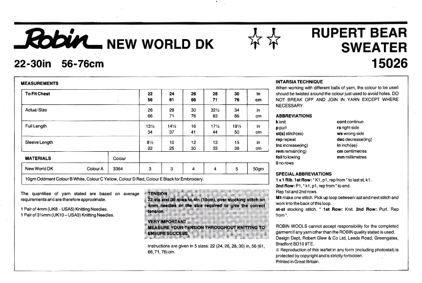 Vintage Knitting Pattern PDF for Rupert Bear Sweater for Children