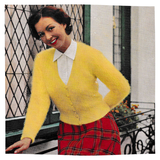 Ladies Angora V Neck Cardigan Knitting Pattern PDF – 34 to 36 Inch Bust