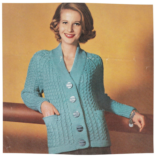 1960s V Neck Cardigan Jacket Women Vintage Knitting Pattern