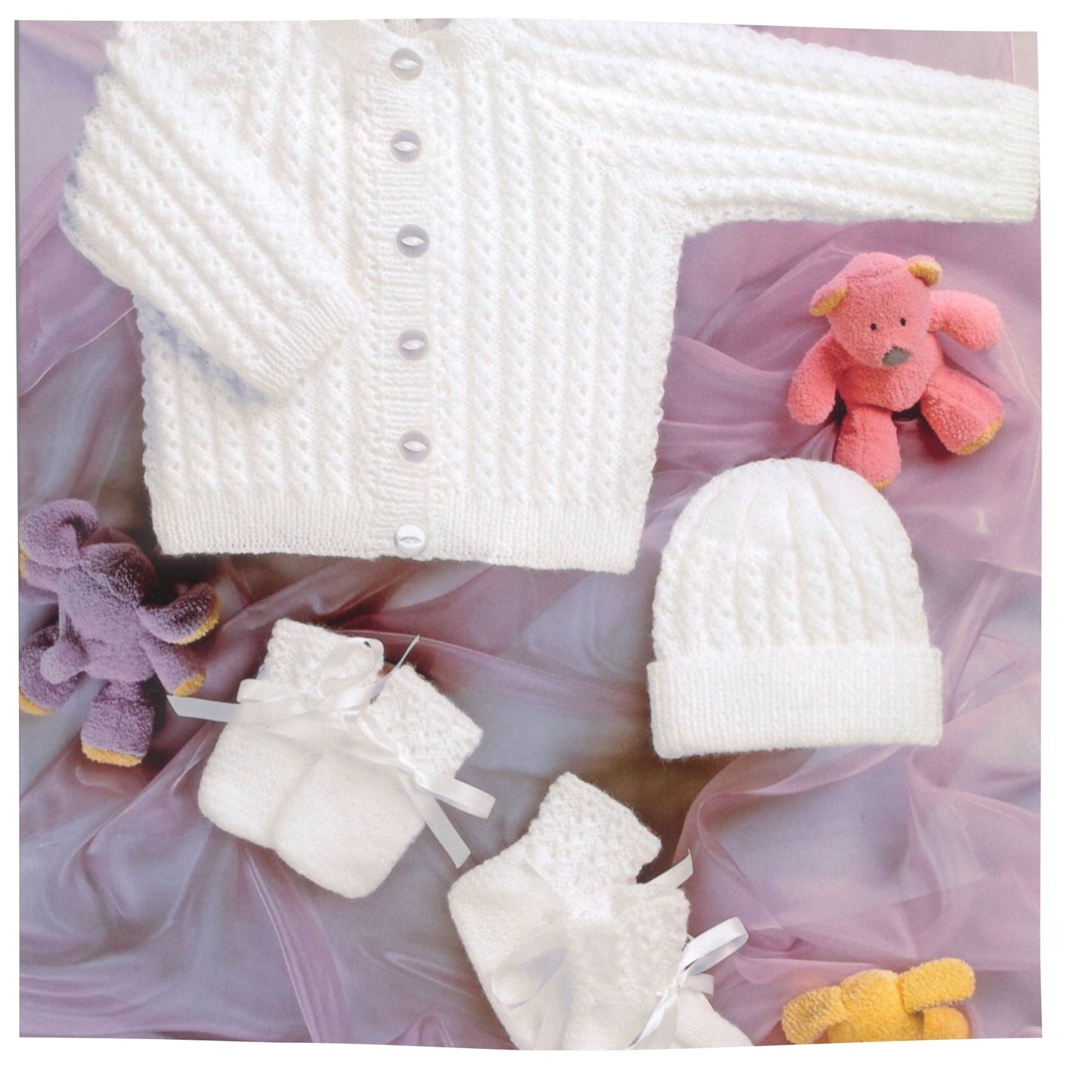 4 Ply Baby Cardigan Mittens Booties Set