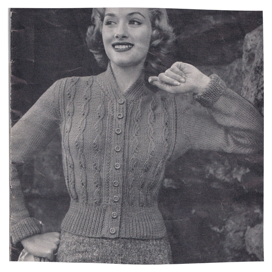 Ladies Vintage Cardigan Knitting Pattern "Buttons and Boulders"