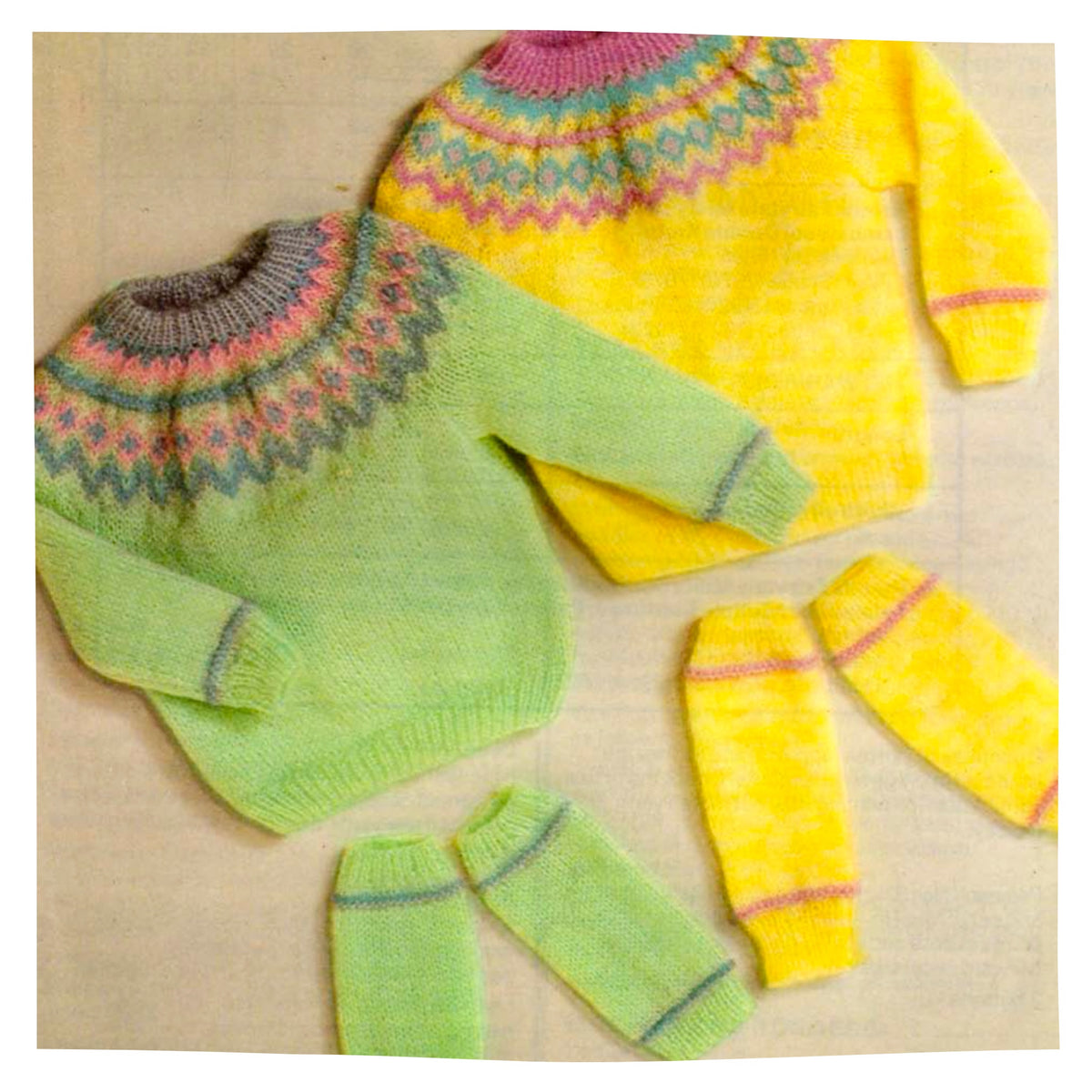 Baby and Child Fair Isle Sweater & Leg Warmers Knitting Pattern PDF