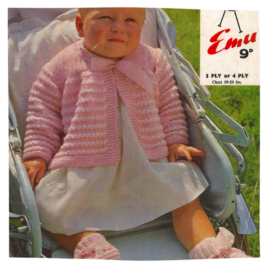 Vintage 3 and 4 Ply Baby Matinee Coat and Booties Set Pattern