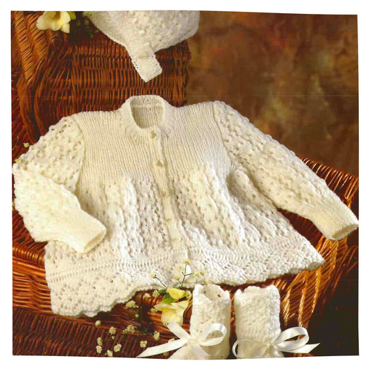 Baby Coat, Bonnet & Bootees 4 Ply Knitting Pattern PDF