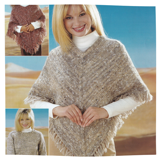 Poncho in Aran Yarn for Women and Girls Vintage Knitting Pattern