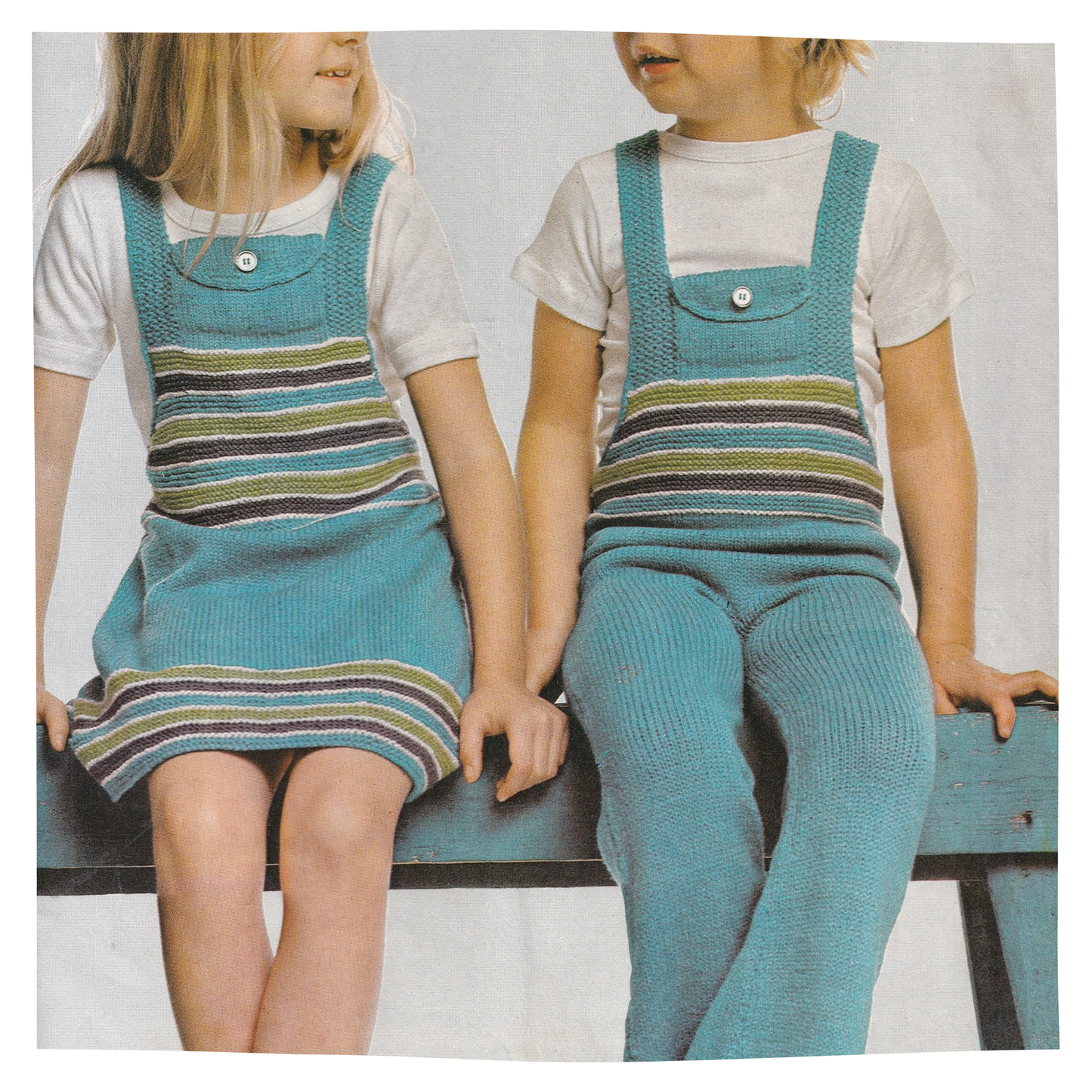 Dungarees and Pinafore Dress with Pocket for Children Vintage Knitting Pattern
