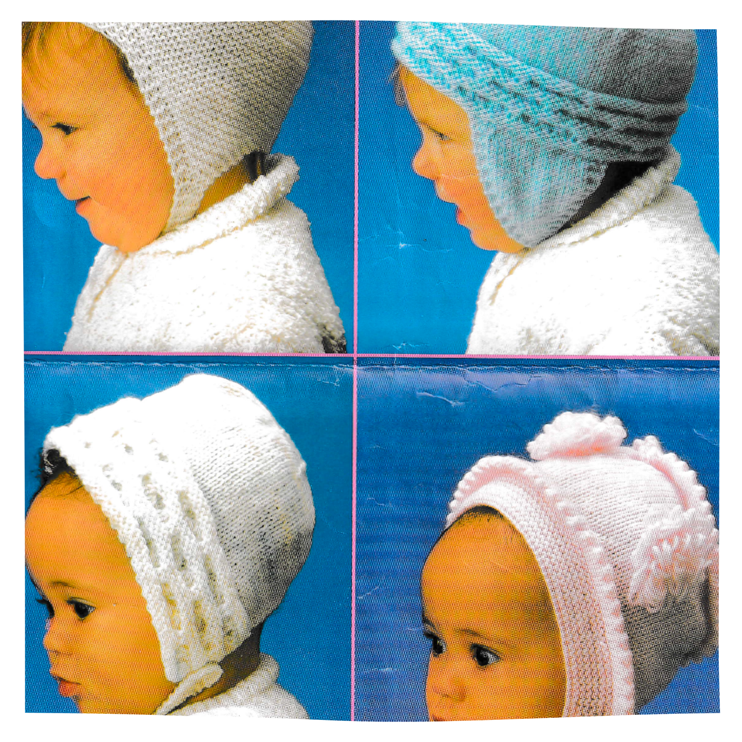 Baby Bonnets Vintage Knitting Pattern size 0-9m