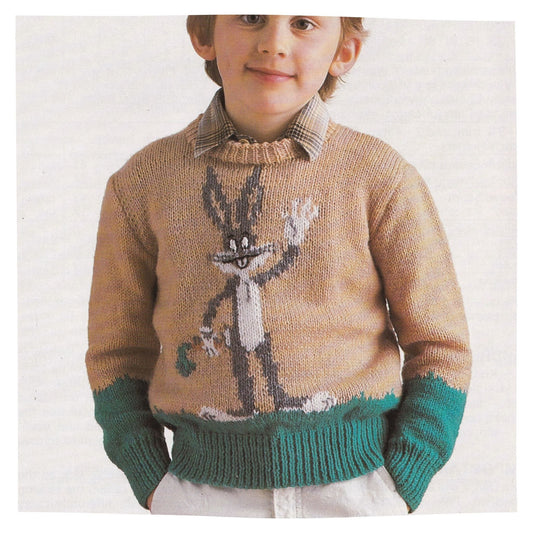 Bugs Bunny Intarsia Sweater Vintage Knitting Pattern for Children