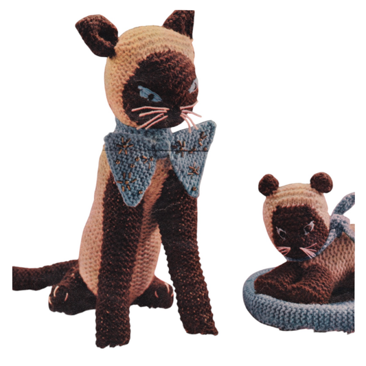 Simba and Samba Siamese Cat and Kitten Toy Vintage Knitting Pattern