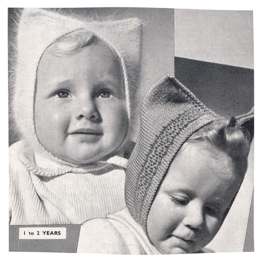 Bestway 2169 Baby Bunting Bonnets Vintage Knitting Pattern - cat ear style hat