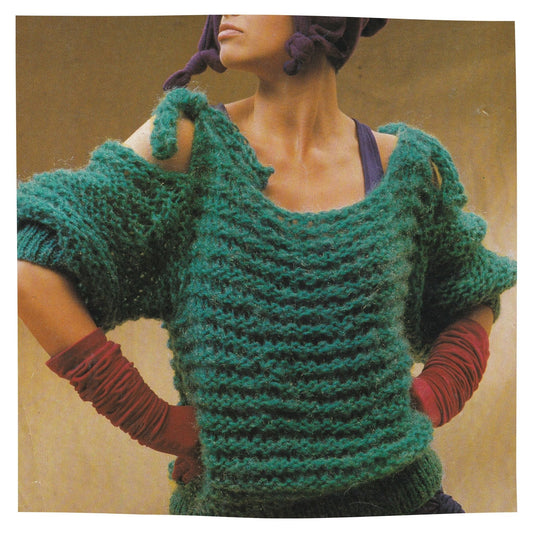 1980s Cold Shoulder Sweater for Women Knitting Pattern