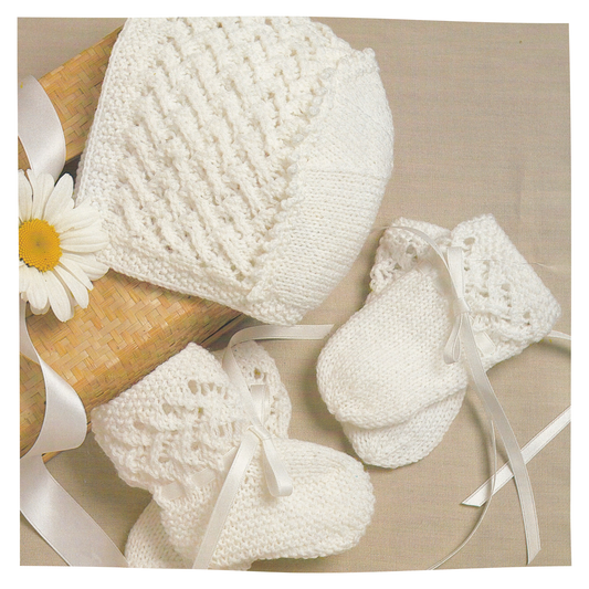4 ply baby bonnet mittens and booties set knitting pattern