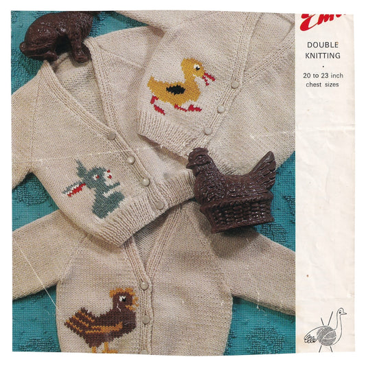 Baby Cardigan with Duck Rabbit and Hen Motif in DK Yarn