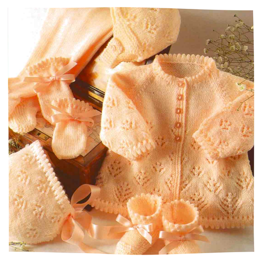 4 Ply Baby Matinee Coat Bonnet and Booties Pram Set Knitting Pattern