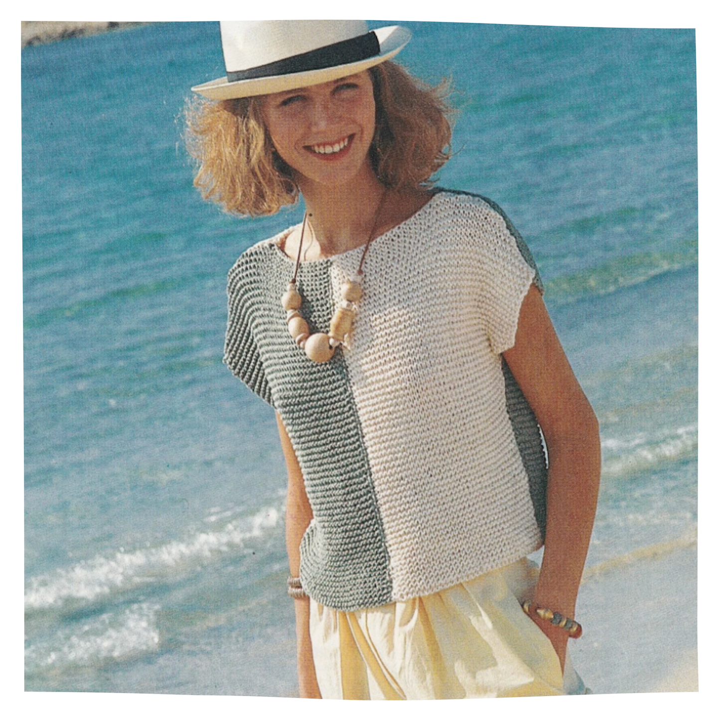 Vintage Knitting Pattern - 2 Colour Summer Top for Women