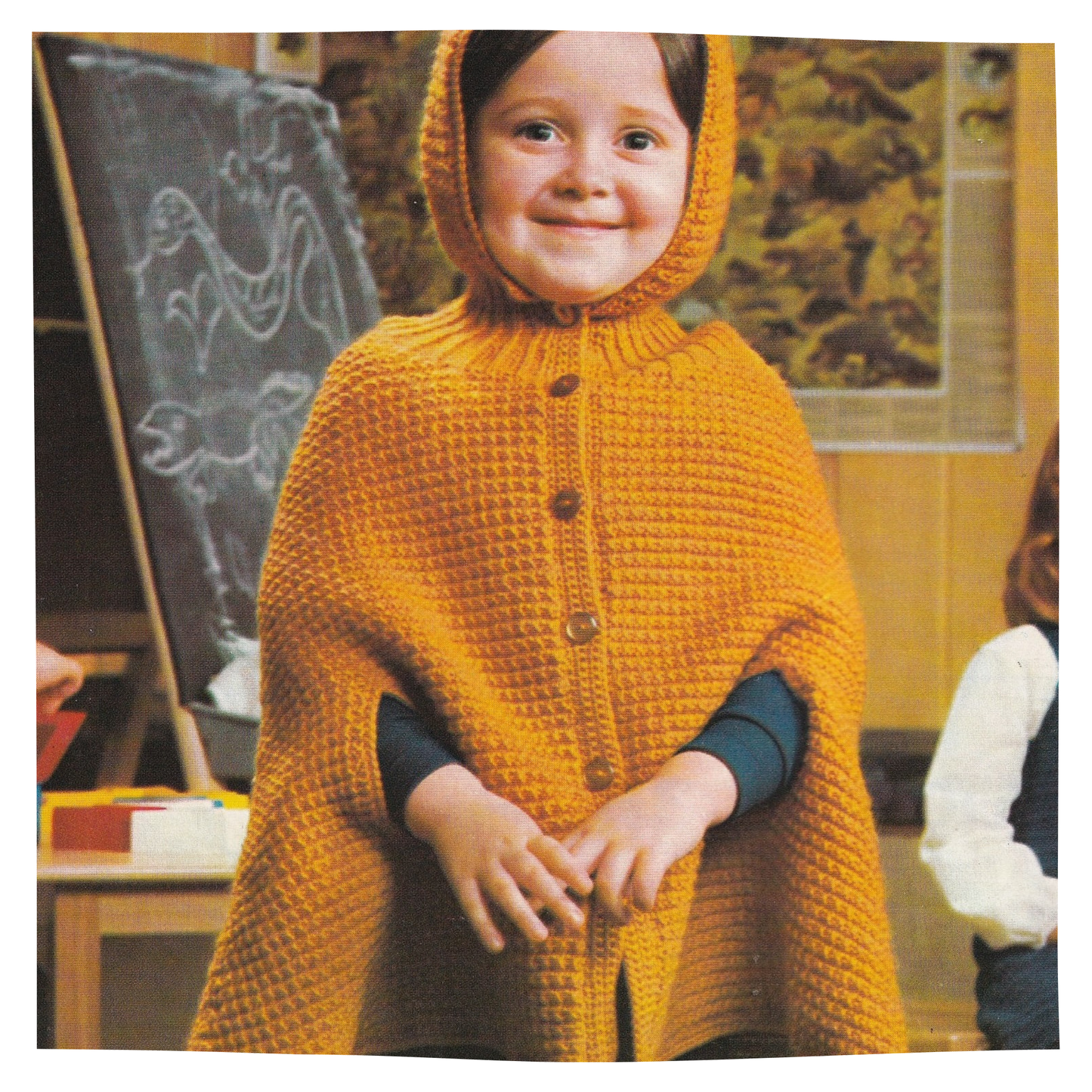 Girls Hooded Cape Poncho Vintage Knitting Pattern