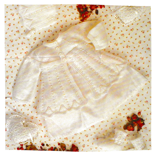 4 Ply Baby Matinee Coat Bonnet and Booties Pram Set Knitting Pattern