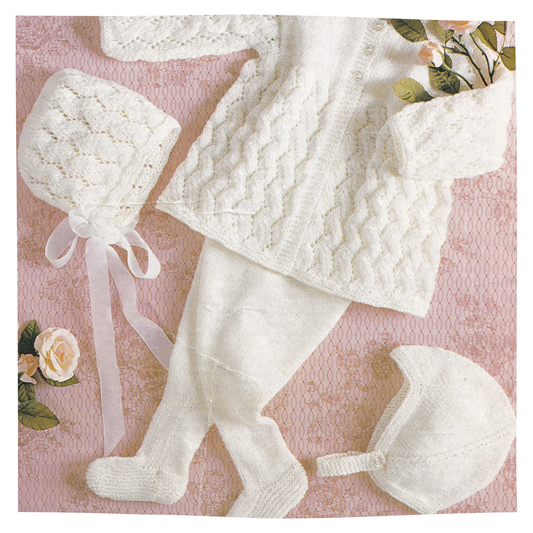 Baby Matinee Coat Cardigan with Bonnet and Leggings Set