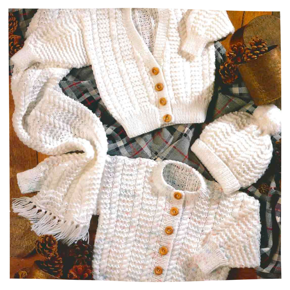 Baby Cardigans, Hat & Scarf DK Knitting Pattern PDF