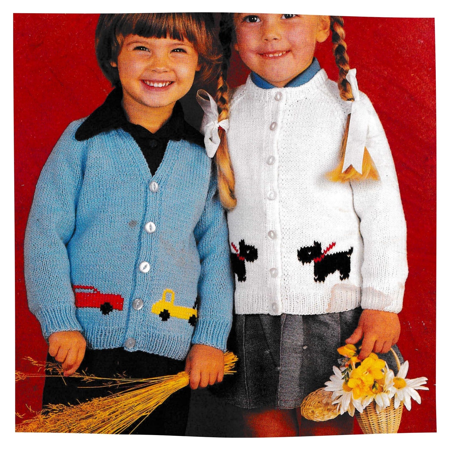 Cardigan for Children with Scottie Dog and Cars Picture Motif Knitting Pattern