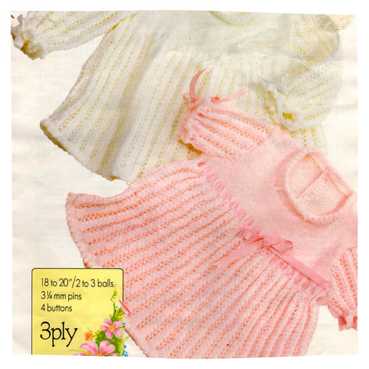 Baby Dresses 3 Ply Knitting Pattern PDF | Long & Short Sleeve