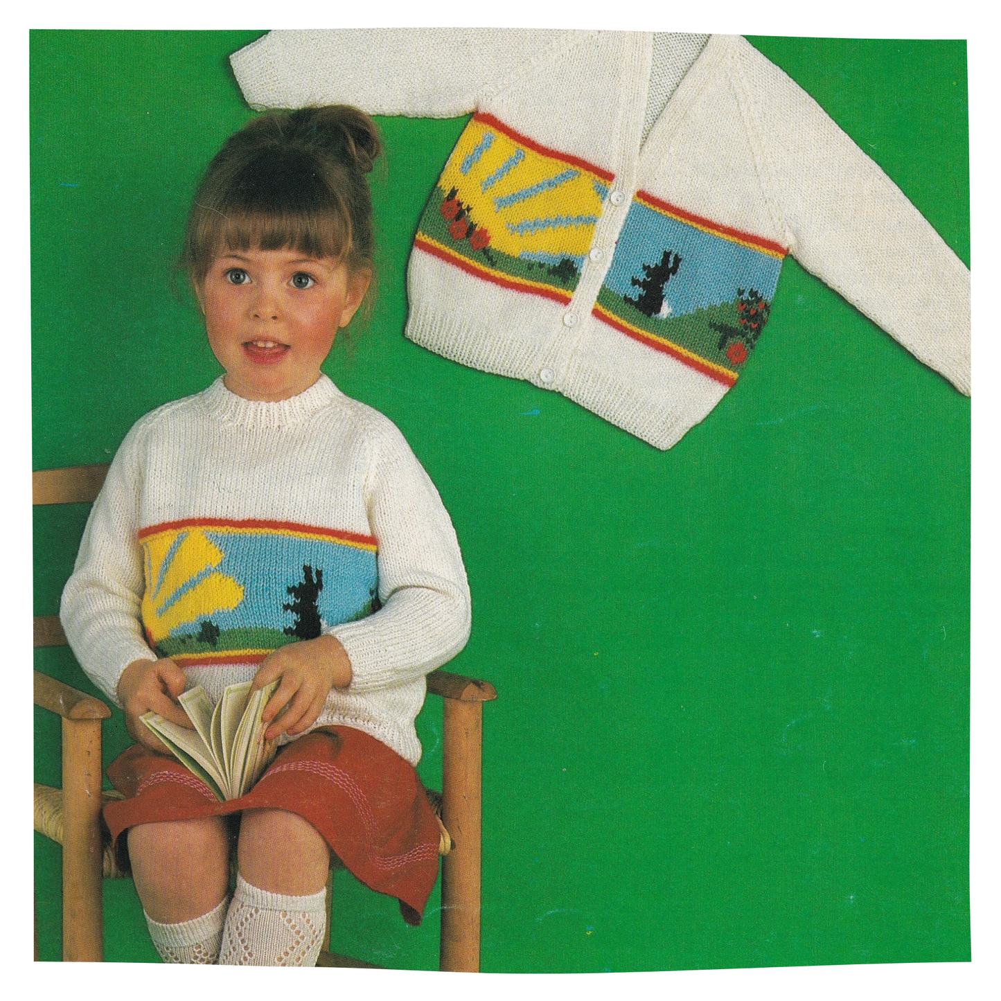 Rabbit Nature Picture Intarsia Sweater Vintage Knitting Pattern for Children and Baby