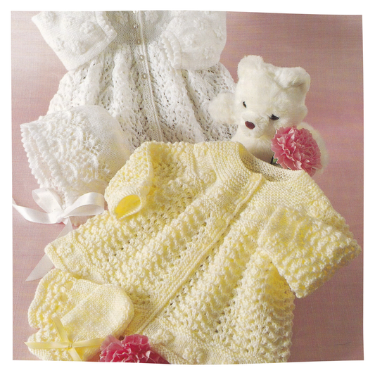 Vintage 3 and 4 Ply Baby Matinee Coat and Bonnet Set