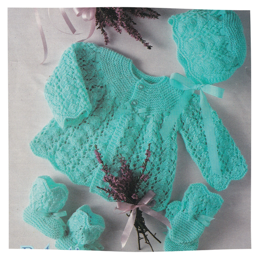 Vintage Baby Matinee Coat Cardigan Booties and Bonnet