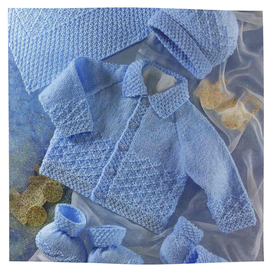 Baby cardigan set with blanket booties and hat for boy