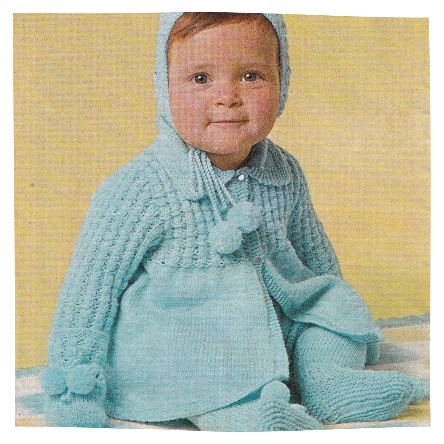Baby Pram Set with Pompom Bonnet Vintage Knitting Pattern